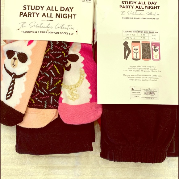 STUDY ALL DAY PARTY ALL NIGHT 1legging&3pair socks - Picture 1 of 6